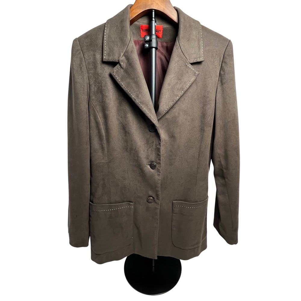 Krazy Larry by Jacob Faux Suede Blazer Mocha Brown Pick Stitch women's sizeS VNT
